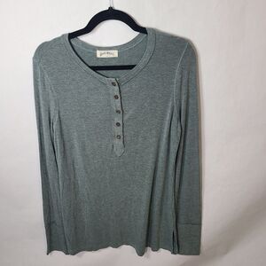 Rustic Rack‎ Women's Medium Long Sleeve Green Shirt Casual 1/4 Button Up